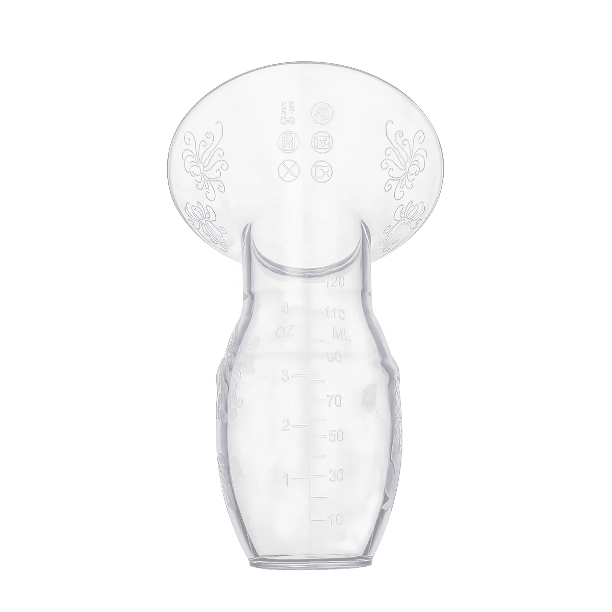Silicone breast pump in use, held in hand during milk collection