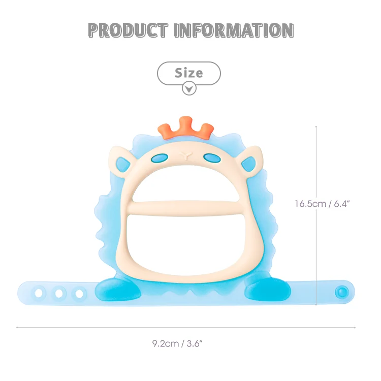 Lion teether toy in white with full view of body and strap