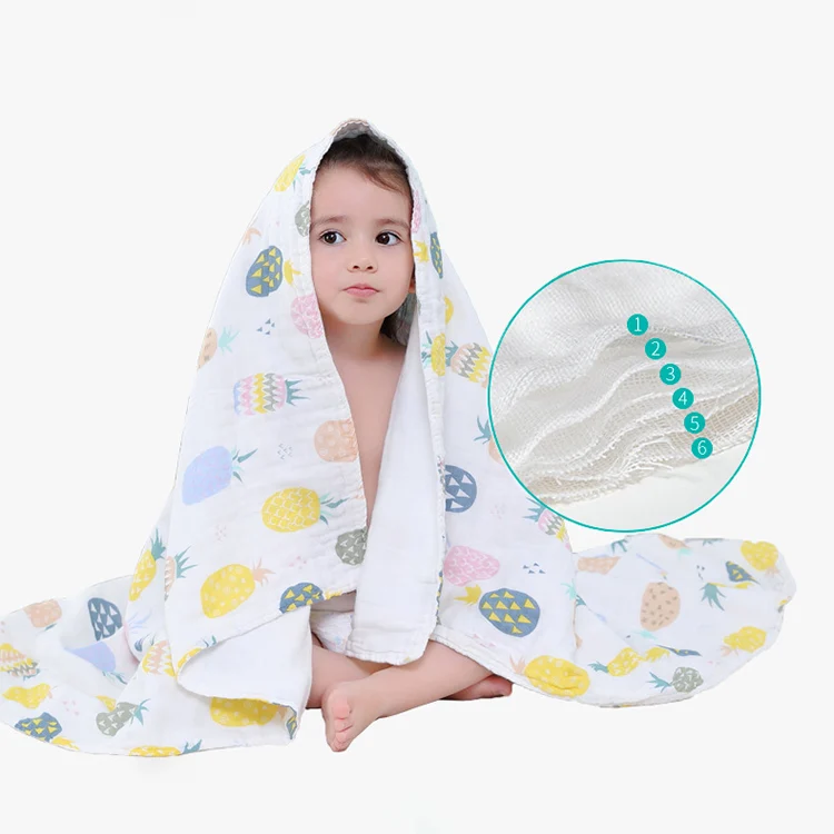 Pink 6-layer gauze cotton muslin swaddle blanket laid flat