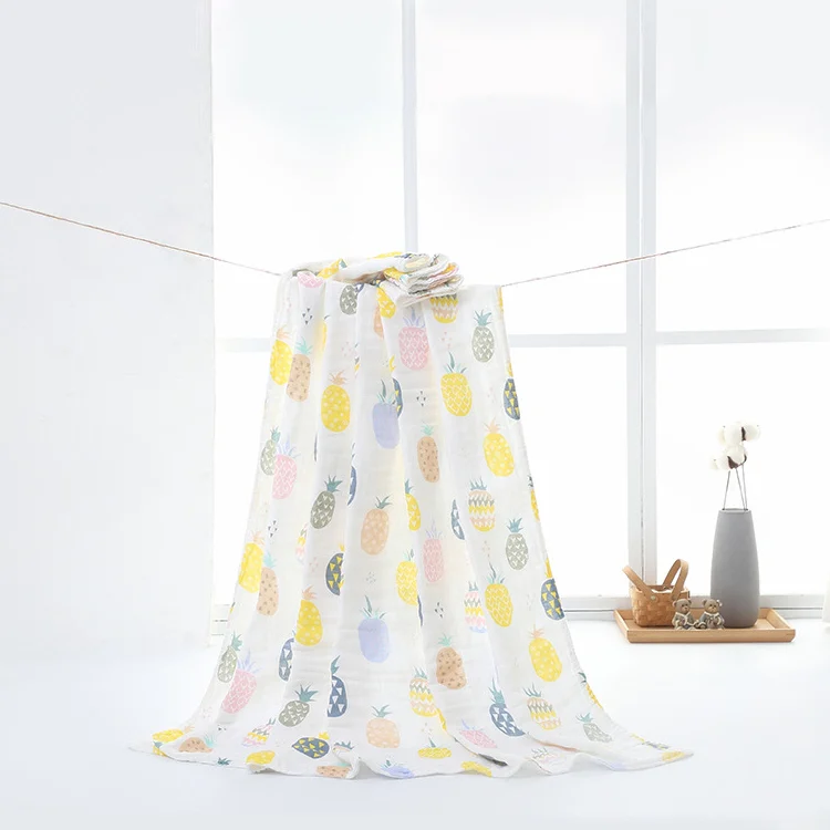 Blue 6-layer gauze cotton muslin swaddle blanket folded in half