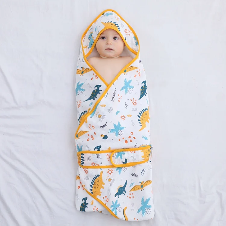 White 90*90cm cotton swaddle blanket laid flat with lace-up closure visible