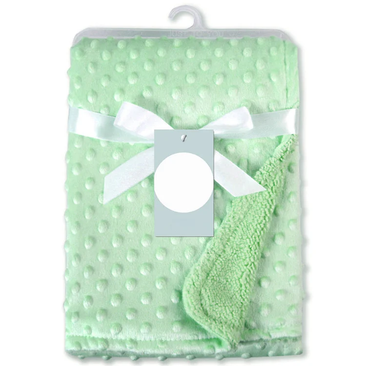 Green newborn receiving blanket with fuzzy fluff finish, shown from the front