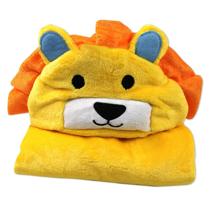 Green animal hooded fleece baby blanket with a rabbit-shaped hood, shown with the hood up