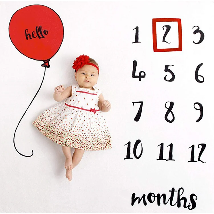Pink 100% polyester monthly milestone blanket with printed monthly markers