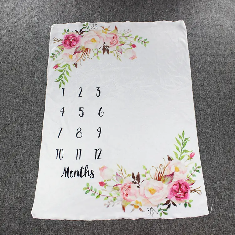 Yellow flower blanket baby monthly milestone blanket, Size M, with measurement markers visible
