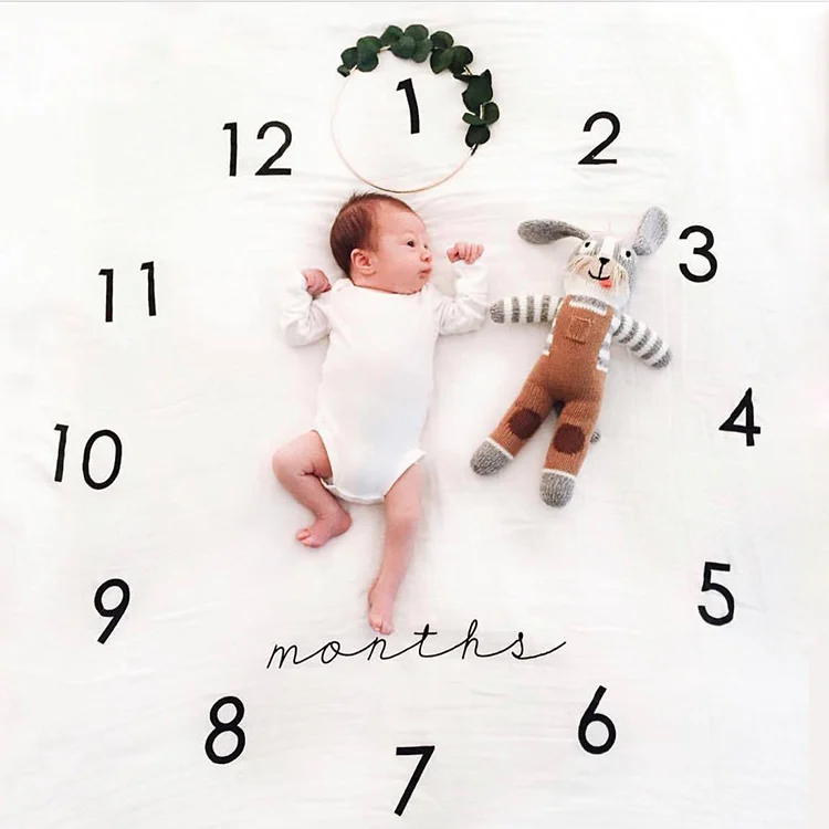 Pink baby monthly milestone photo blanket laid flat, showing the square shape and smooth texture