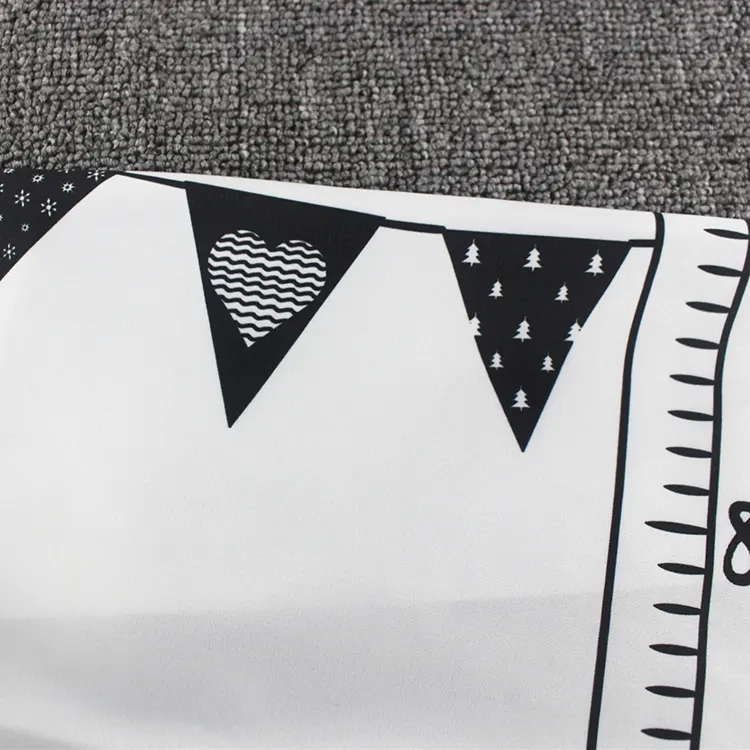 Grey milestone blanket with a baby's face on it, showing the smooth surface