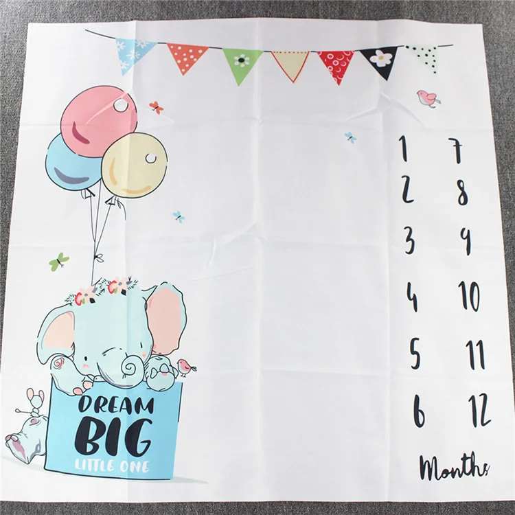 Pink monthly milestone blanket laid flat, showing the square shape and clean edges