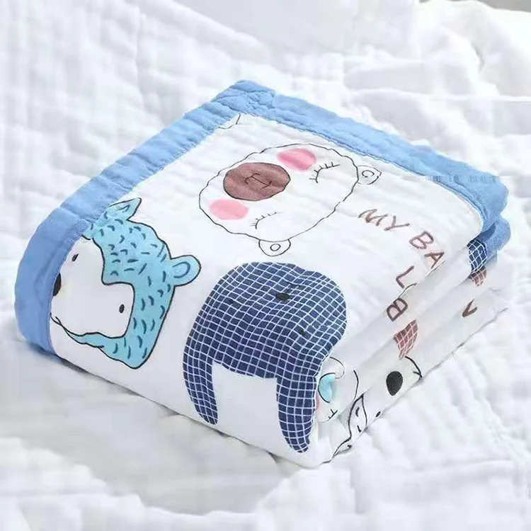 110*110cm white 6-layer gauze baby blanket laid flat
