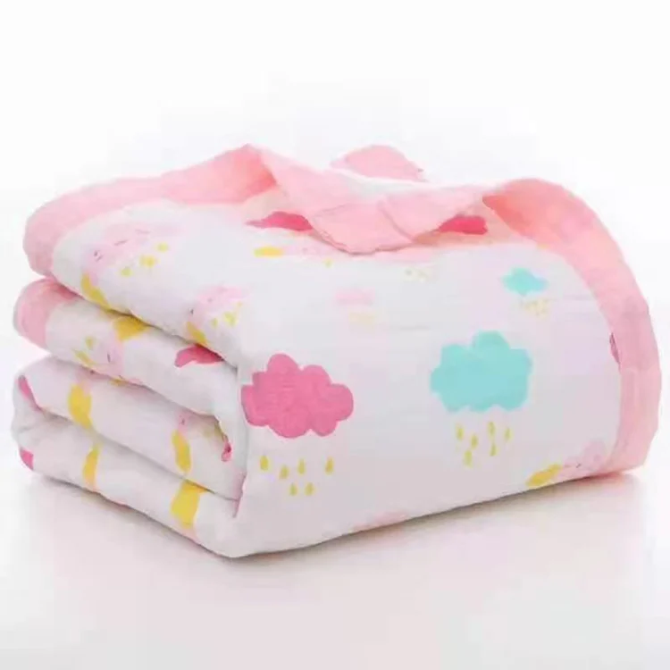 120*150cm beige muslin baby blanket folded in thirds
