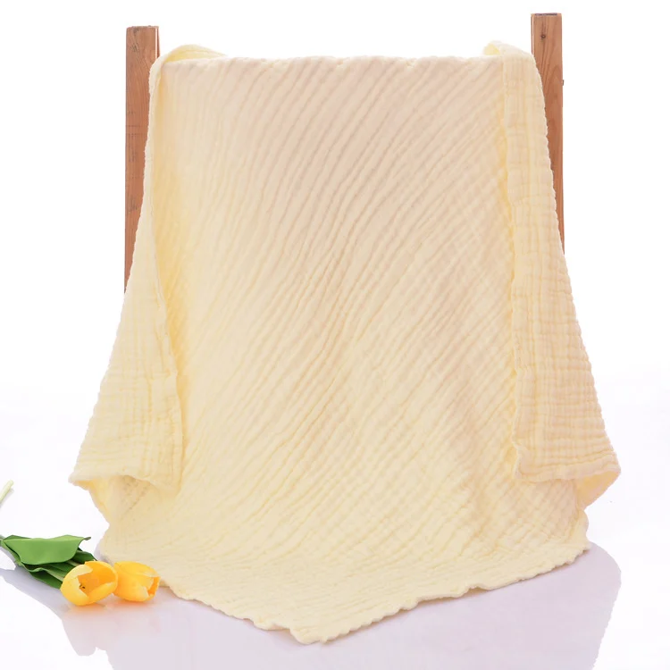 Grey 6-layer knitted baby blanket placed on a changing table