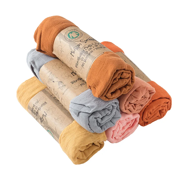 Solid Colors 2-Layer Cotton Muslin Receiving Swaddling Blanket
