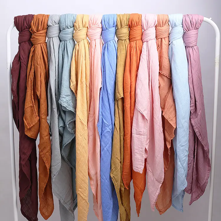 Yellow 47x47 inch cotton bamboo muslin swaddle blanket with headbands attached