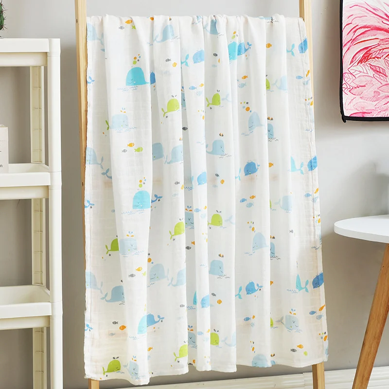 Multi-function 2-layer Soft Bamboo Cotton Muslin Swaddle Blankets for Baby
