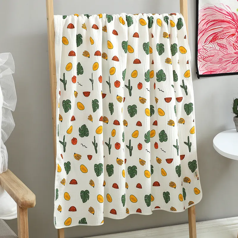 Pink cartoon-patterned 105*105cm cotton muslin blanket laid flat