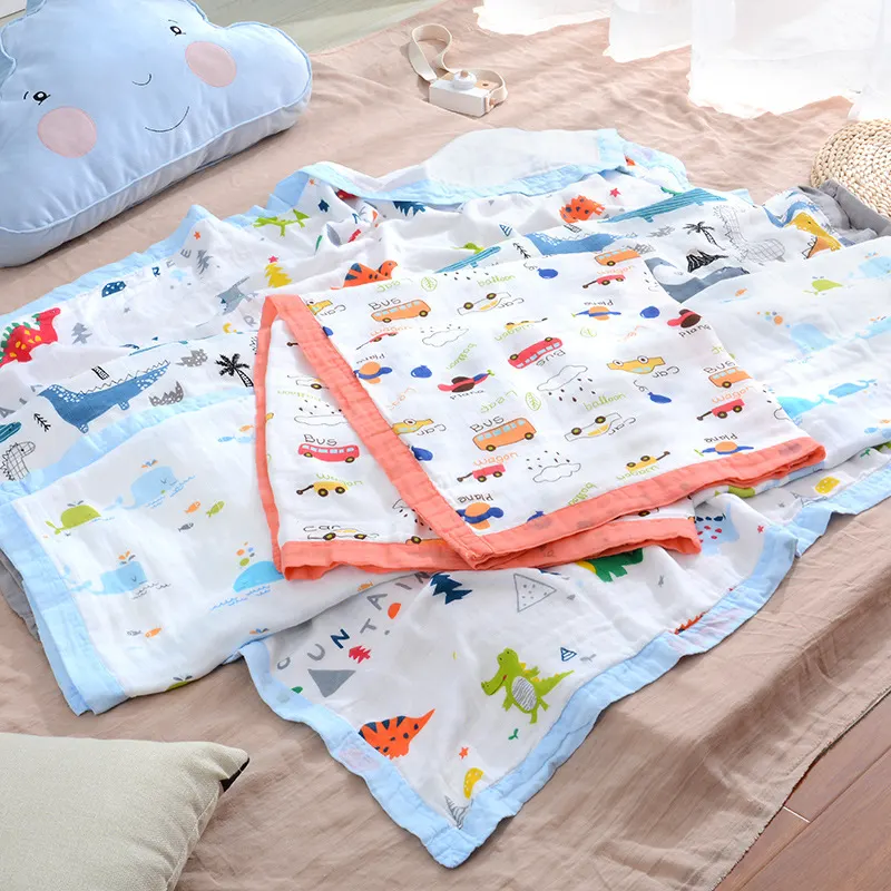 4-layers Bamboo Cotton Soft Unisex Receiving Stroller Muslin Swaddle Blanket