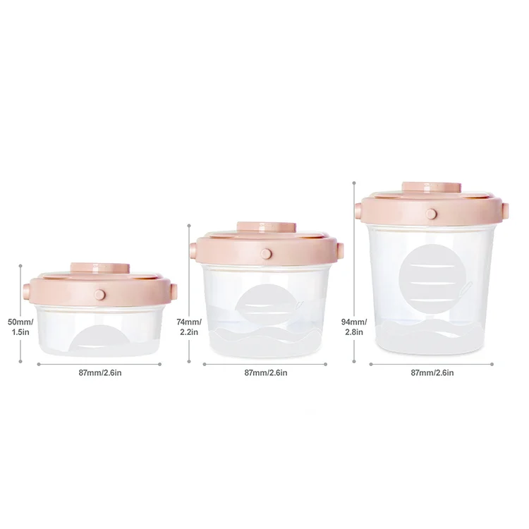 Baby food storage set laid out with labels and a spoon