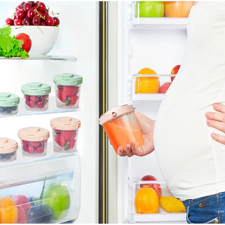 Baby food storage container being used to portion food into a bowl