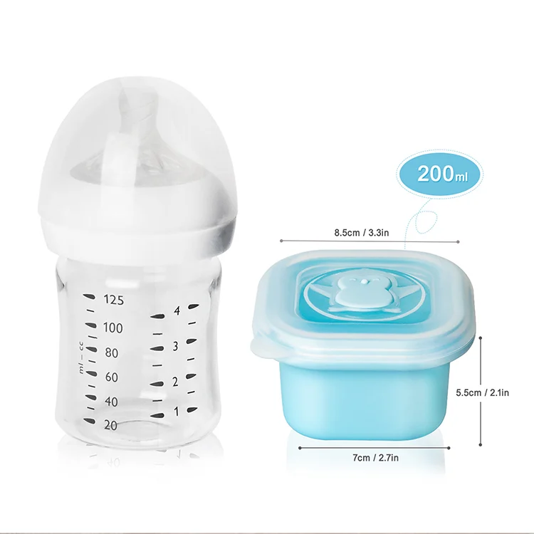 Silicone container in use, filled with puree and placed in a freezer