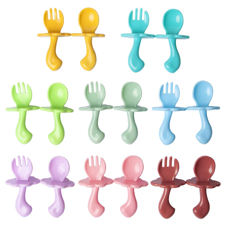 Colorful Short Baby Feeding Spoon Fork Set