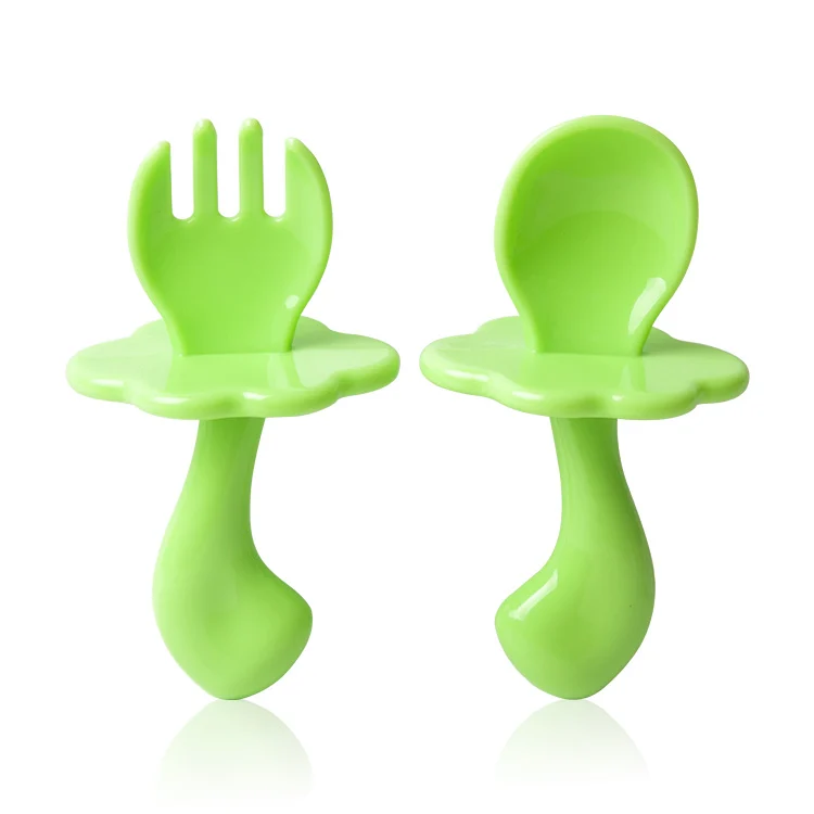 Pink baby feeding spoon and fork set with anti-choke design