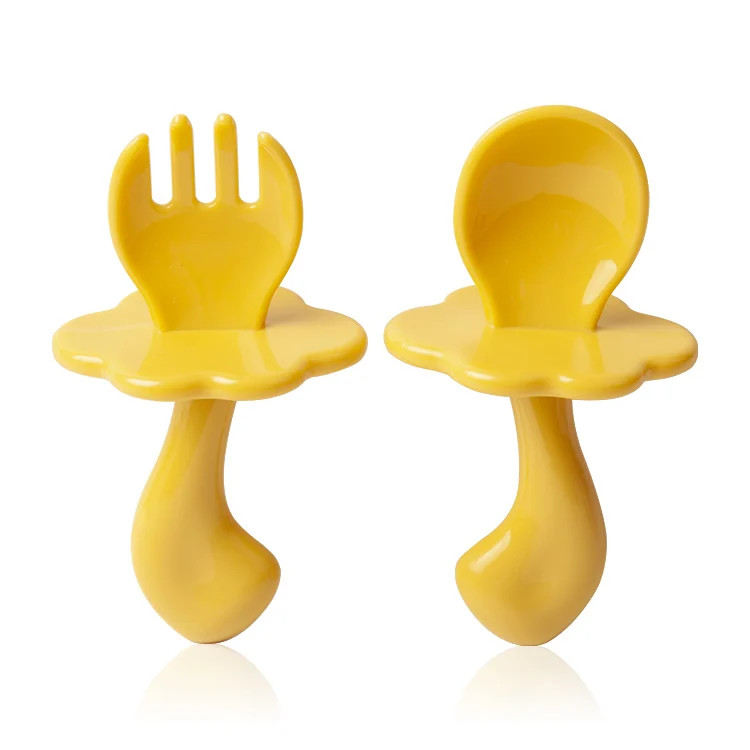 Tiffiny blue baby feeding spoon and fork set with integrated choke barrier
