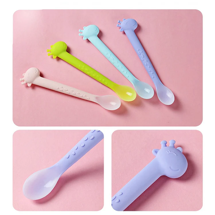 Feeding spoon with the textured base facing down, showing full shape