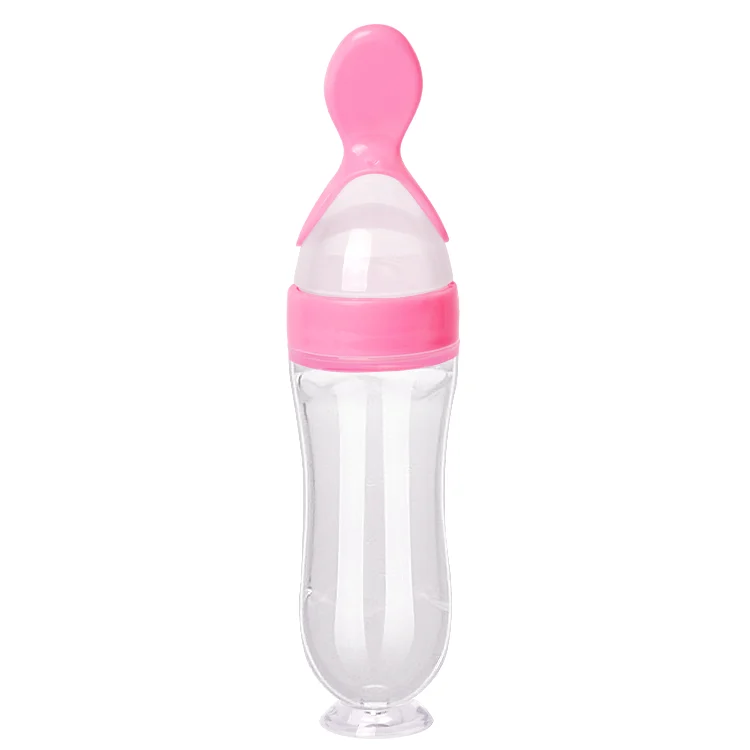 Close-up of the silicone squeeze bottle with scale markings and mesh pacifier