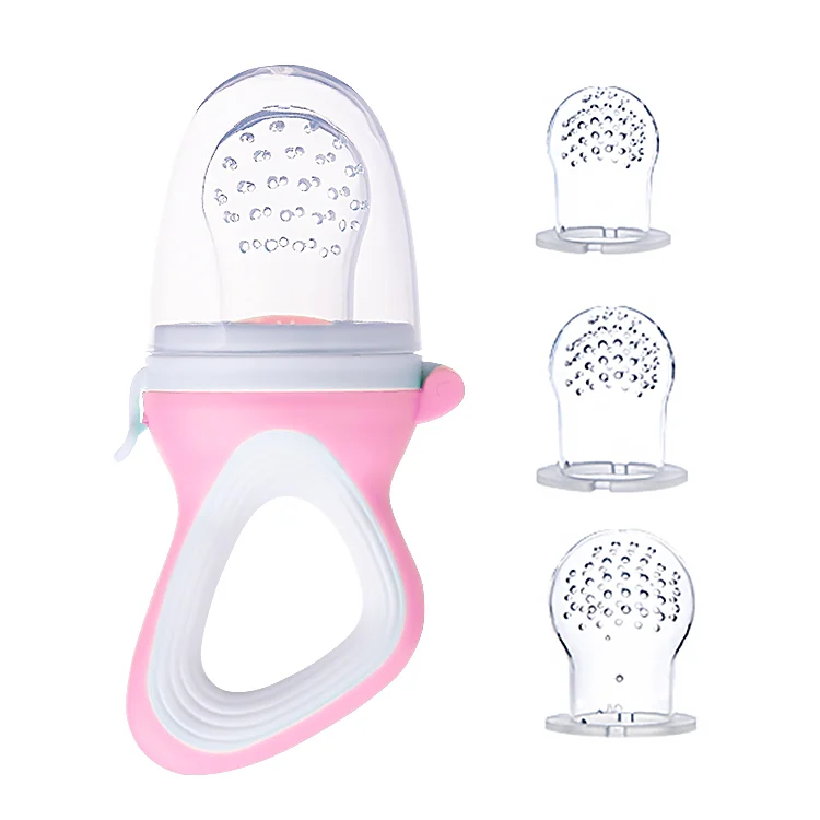 Baby feeding set with soft-grip handle, shown in use with a small hand