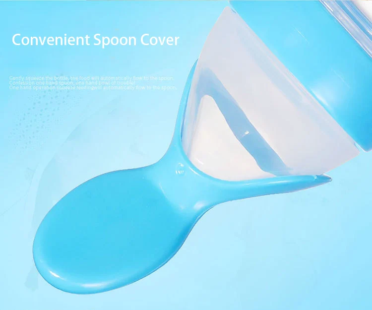 Close-up of the food-grade silicone spoon and the bottle neck with scale markings