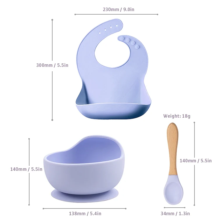 3-in-1 Silicone Kids Feeding Set Suction Bowl Silicon Baby Bib and Spoon