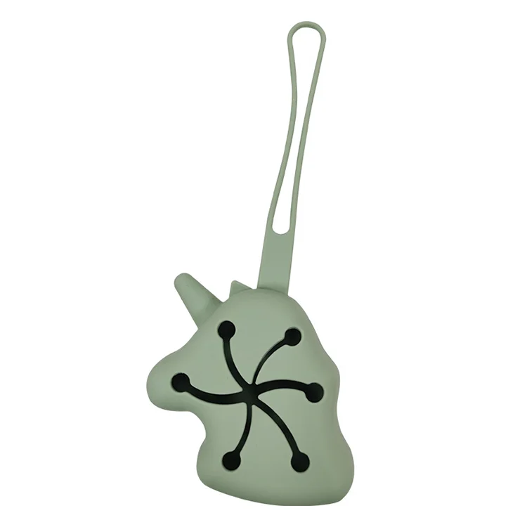 Pacifier holder attached to a stroller handle with the strap looped