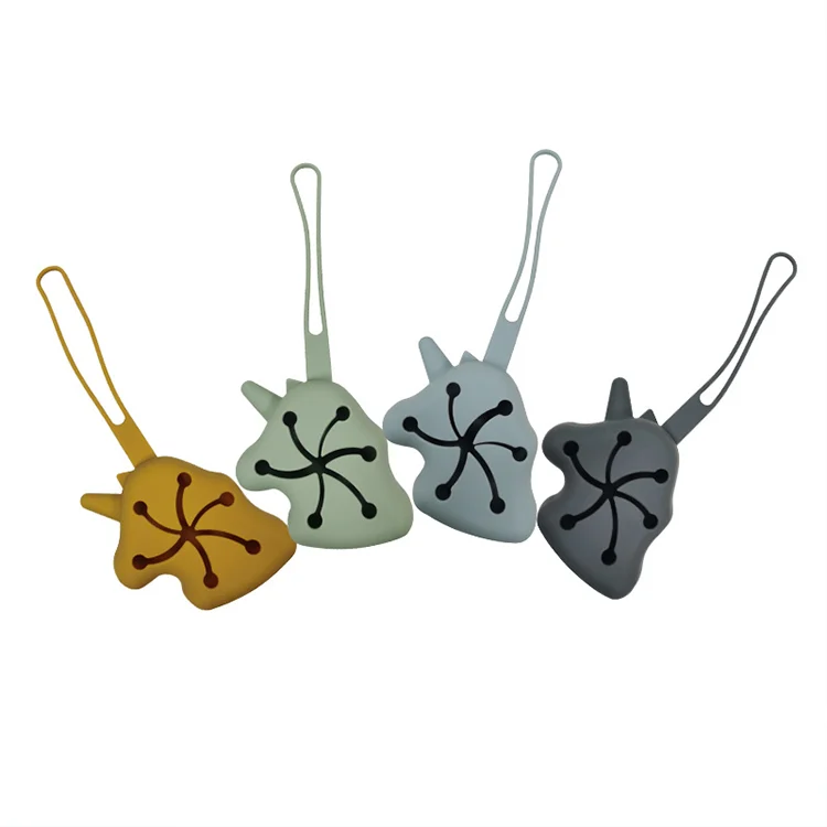 Pacifier holder with the strap fully extended and hanging