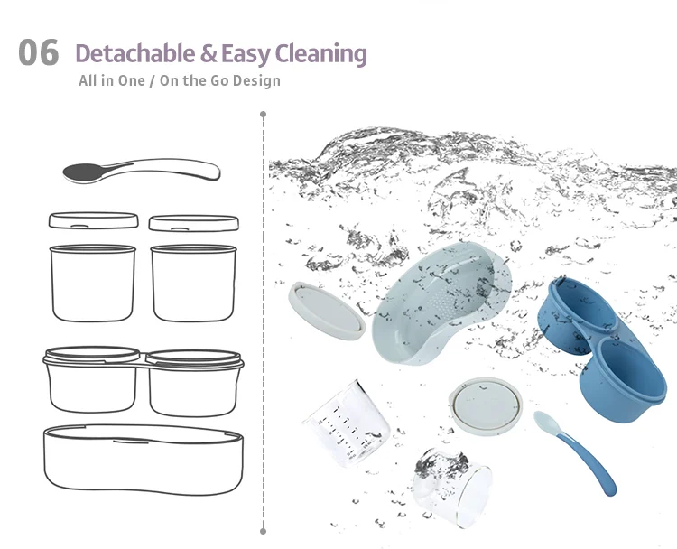 Portable Easy Grinding Spoon Cover Keep Warm Silicone Seal Lid Dual 120ml Glass Baby Food Container Feeding Set