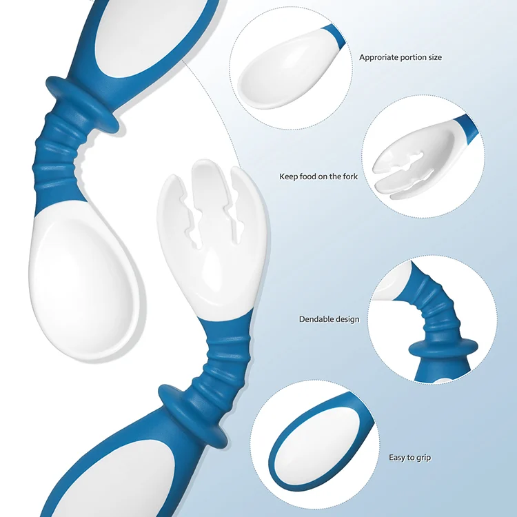 Bendable Training Self-Feeding Portable Baby Spoon And Fork Set