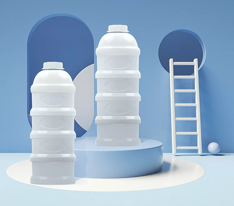 Green 4-layer stackable milk powder container with one layer removed