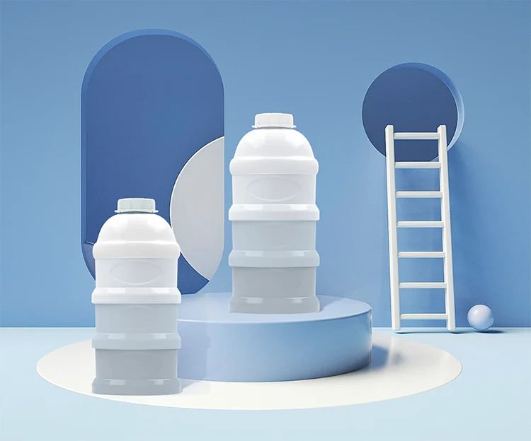 Stackable container showing the interior of a layer with formula