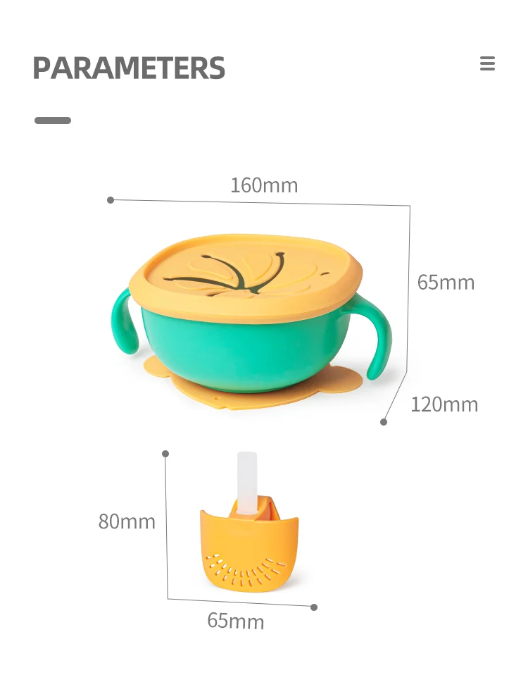 Baby First Stage Bowls Suction Toddler Plates Non-Slip Snack Cup with Silicone Lid Straw