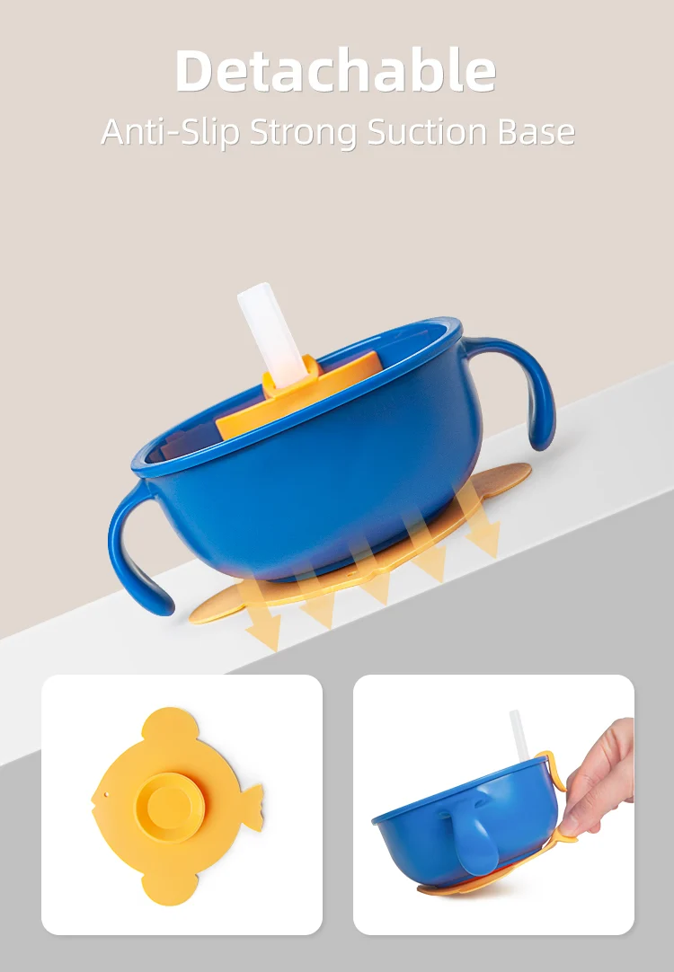 Bowl with the lid and straw laid beside it, showing all components