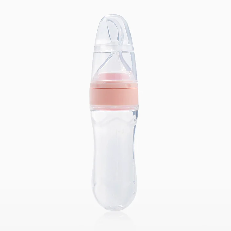 Blue 90ml silicone squeeze feeder with spoon attached