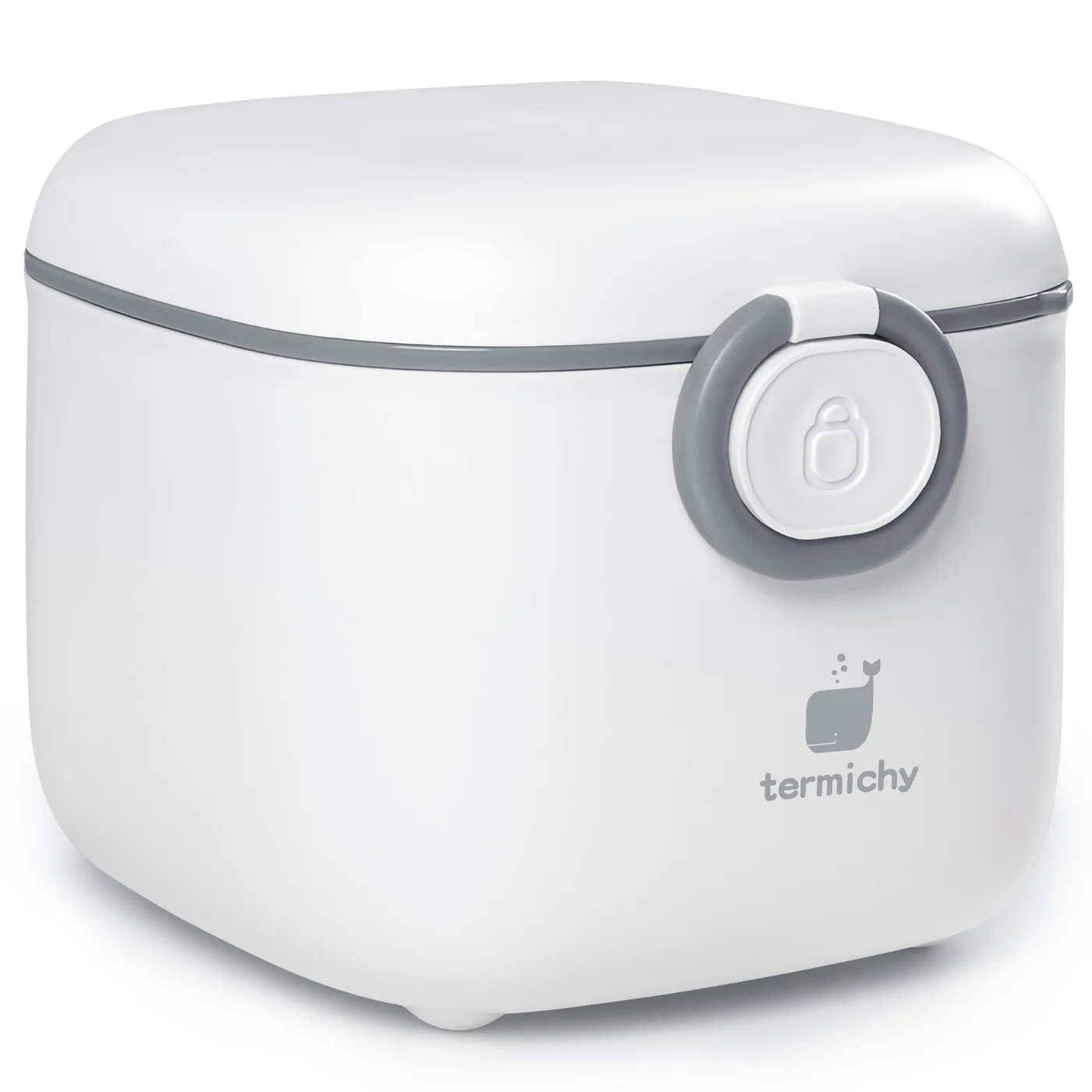 Grey 400g formula dispenser container standing upright