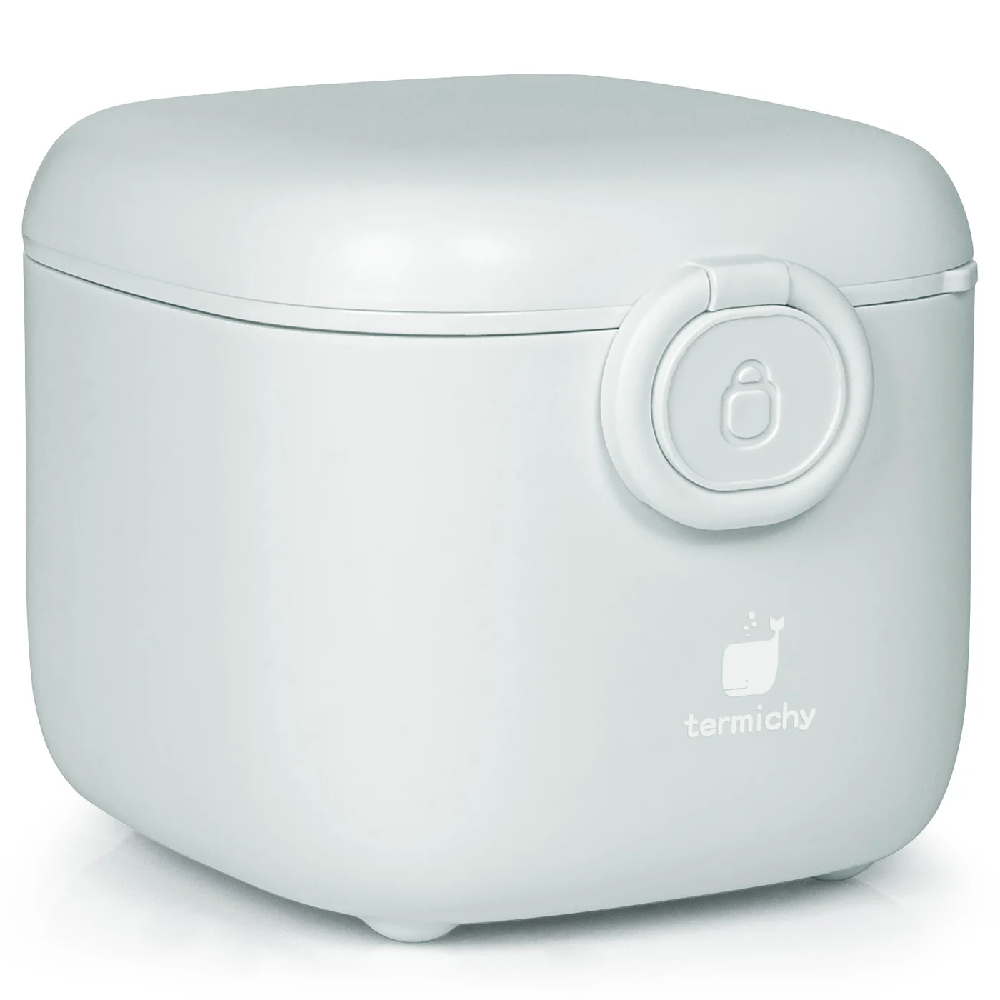 Green formula dispenser container with the lid removed