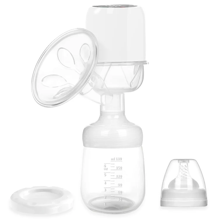 Breast pump with lid open, showing internal components and battery compartment