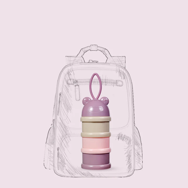 Dispenser with one layer open, filled with baby food