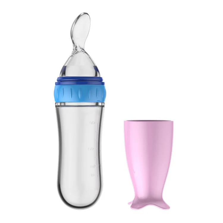 Side view of the silicone bottle showing the graduated scale in ml and oz