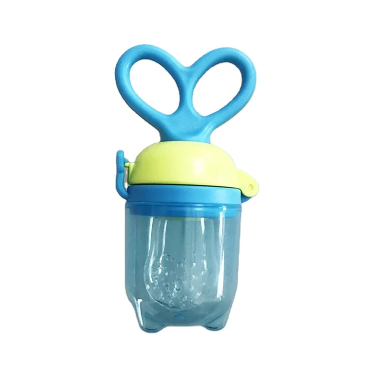 Baby food feeder pacifier in white with textured silicone cup and PP body