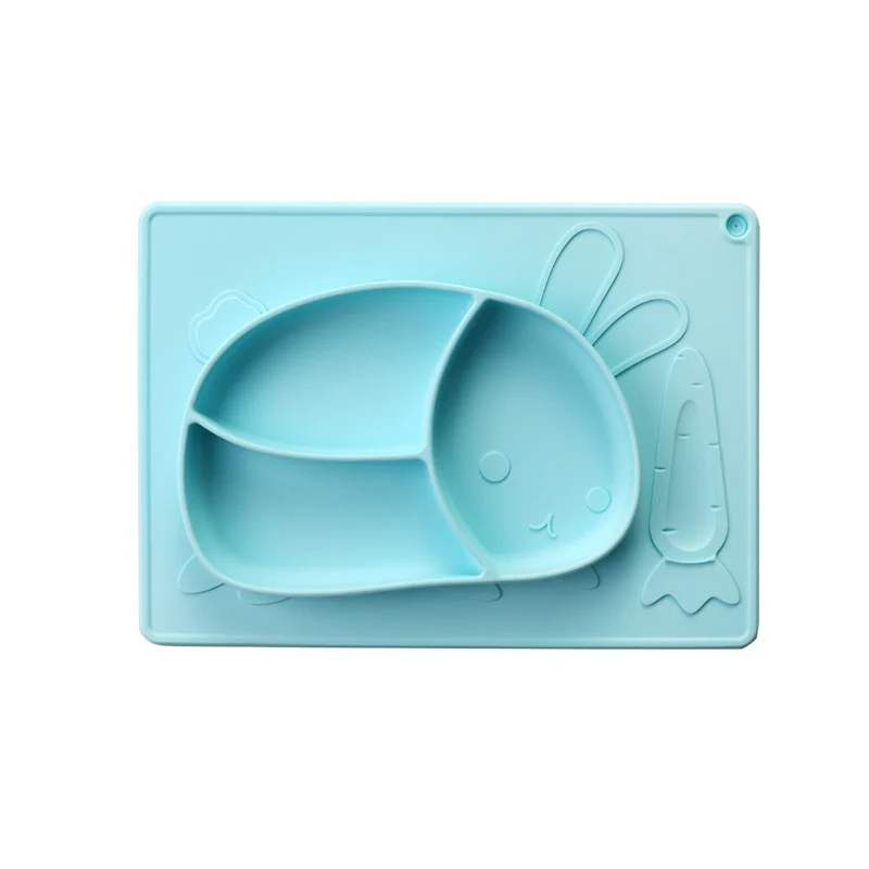 Pink baby self-feeding plate with suction base and two divided trays