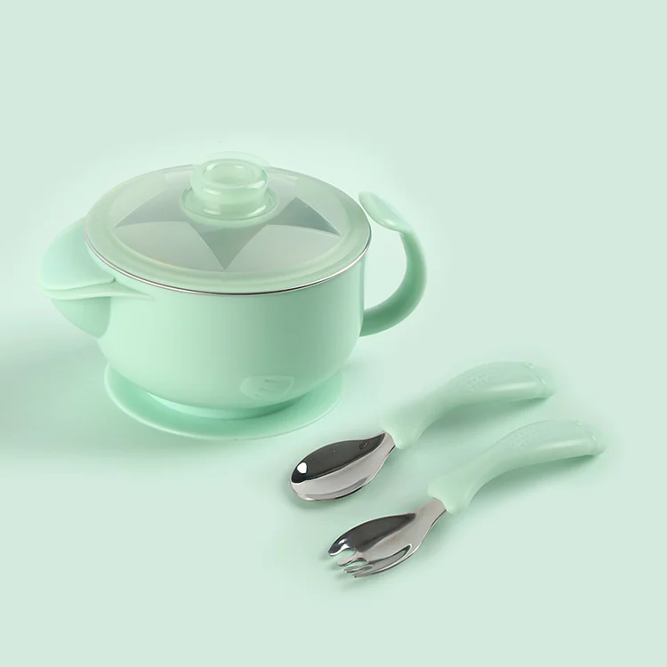 Stainless steel bowl with suction base on a flat surface