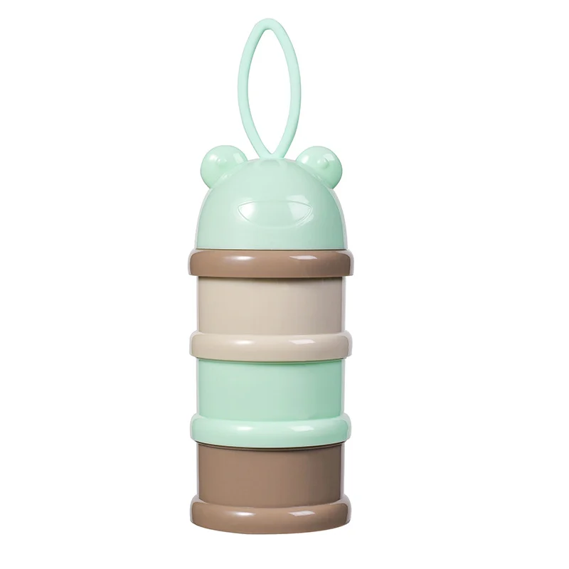 Three-layer stackable baby food dispenser in white with funnel spout and silicone ring
