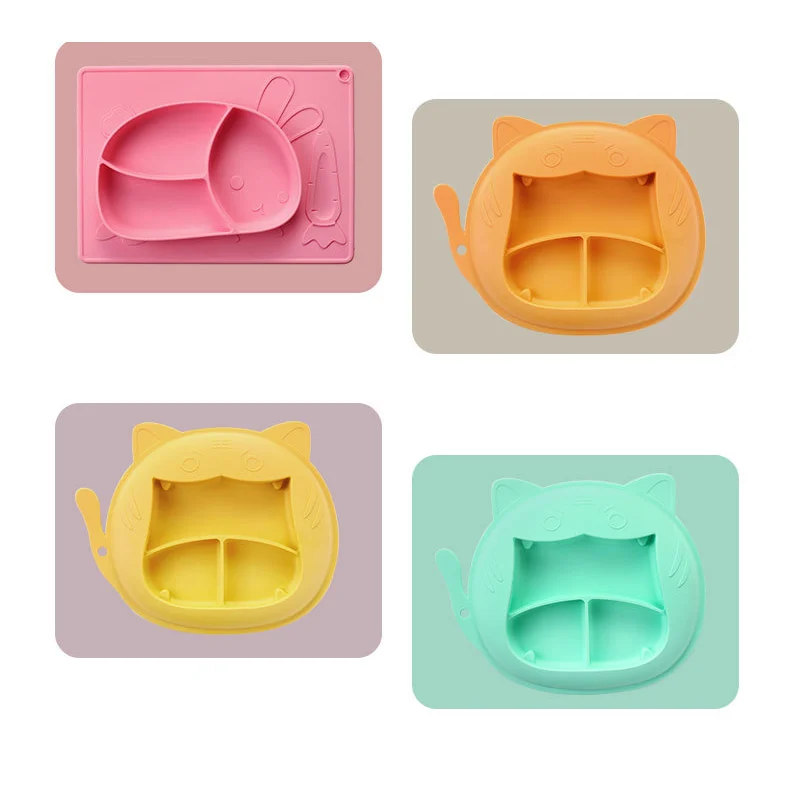 Baby Self Feeding Training Storage Divided Children Suction Silicone Plate